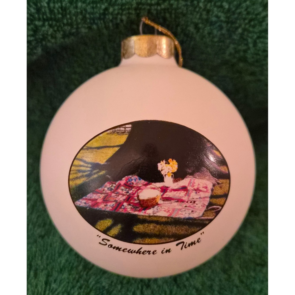 Bob Timberlake Somewhere in Time Christmas Ornament Glass Ball Cream Picnic Sign